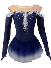 preiswerte Eiskunstlaufkleider-Eiskunstlaufkleid Damen Mädchen Eislaufen Kleider Gelb Rosa Dunkellila Patchwork Gitter Spandex Hochelastisch Wettbewerb Eiskunstlaufkleidung Kristalle Dummes Licht Modisch Langarm Eislaufen
