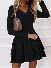 economico Abiti per le feste-Abiti cocktail A-Line abito rosso verde ospite di matrimonio rientro corto  mini maniche lunghe scollatura a V spandex con pieghe colore puro per impressionare