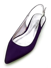 preiswerte Hochzeitsgast-Damen Hochzeitsschuhe Übergrössen Brautschuhe Flacher Absatz Schlaufen Heel Spitze Zehe Minimalismus Satin Schnalle Weiß Elfenbein Silber