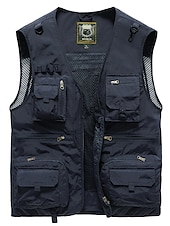 cheap Men&#039;s Vest-Men&#039;s Gilet Fishing Vest Hiking Vest Outdoor Street Fishing Racing Sporty Casual Summer Fall Pocket Full Zip Polyester Breathable Solid Color Zipper V Neck Regular Fit Black Army Green Red Navy Blue