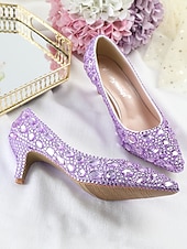 お買い得  結婚式のゲスト-女性用キラキラ輝くラインストーンのポインテッドトゥパンプス - 結婚式、カクテルパーティー、パーティーに最適なローキトンヒールのドレスシューズ
