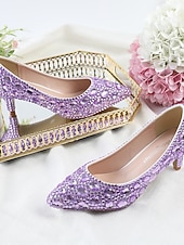 お買い得  結婚式のゲスト-女性用キラキラ輝くラインストーンのポインテッドトゥパンプス - 結婚式、カクテルパーティー、パーティーに最適なローキトンヒールのドレスシューズ