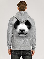 billige Dyretrykk-Herre Panda Grafiske trykk Hattetrøje Hettegensere Genser Hattetrøje Langermet Hettegenser Med hette Designer 3D-utskrift Daglig Sport Grå Trykt mønster Vår &amp; Vinter Designer