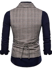cheap Men&#039;s Vest-Men&#039;s Vest Waistcoat Business Wedding Party Active Smart Casual Spring Fall Polyester Plaid Double Breasted Shirt Collar Slim Brown Light Grey Dark Gray Vest