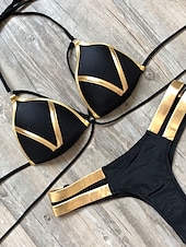 abordables Ensemble de bikinis-Femme Normal Maillots de Bain Bikinis 2 pièces Tanga Maillot de bain Dos ouvert Découpé Sexy Vacances Sexy Léopard Bloc de couleur A Bretelles Maillots de bain