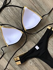 abordables Ensemble de bikinis-Femme Normal Maillots de Bain Bikinis 2 pièces Tanga Maillot de bain Dos ouvert Découpé Sexy Vacances Sexy Léopard Bloc de couleur A Bretelles Maillots de bain