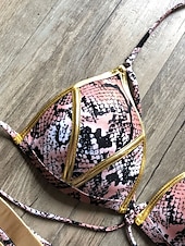 abordables Ensemble de bikinis-Femme Normal Maillots de Bain Bikinis 2 pièces Tanga Maillot de bain Dos ouvert Découpé Sexy Vacances Sexy Léopard Bloc de couleur A Bretelles Maillots de bain