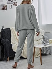 cheap Women&#039;s Sleepwear-Women&#039;s Pink Fleece Pajamas Nighty Pjs Sets 2 Pieces Pure Color Sport Simple Comfort Party Home Street Warm Gift Long Sleeve Hoodie Pant Elastic Waistband Winter Fall Home Outfits