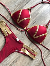 abordables Ensemble de bikinis-Femme Normal Maillots de Bain Bikinis 2 pièces Tanga Maillot de bain Dos ouvert Découpé Sexy Vacances Sexy Léopard Bloc de couleur A Bretelles Maillots de bain