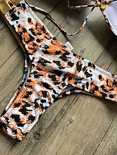 abordables Ensemble de bikinis-Femme Normal Maillots de Bain Bikinis 2 pièces Tanga Maillot de bain Dos ouvert Découpé Sexy Vacances Sexy Léopard Bloc de couleur A Bretelles Maillots de bain