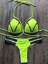 abordables Ensemble de bikinis-Femme Normal Maillots de Bain Bikinis 2 pièces Tanga Maillot de bain Dos ouvert Découpé Sexy Vacances Sexy Léopard Bloc de couleur A Bretelles Maillots de bain
