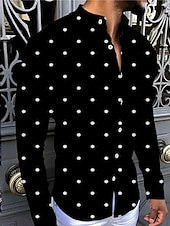 economico Geometrica-Per uomo A pois Geometrica Camicia Camicia con bottoni Manica lunga Di tendenza Originale Informale Esterno Informale Giornaliero Estate Primavera Collo ripiegabile Stampa Bottone giù Nero