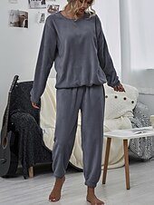 cheap Women&#039;s Sleepwear-Women&#039;s Pink Fleece Pajamas Nighty Pjs Sets 2 Pieces Pure Color Sport Simple Comfort Party Home Street Warm Gift Long Sleeve Hoodie Pant Elastic Waistband Winter Fall Home Outfits
