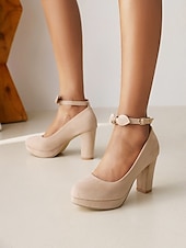 abordables Talons Plateforme-Femme Chaussures à Talons Chaussures habillées Soirée du quotidien Couleur unie Couleur Pleine Noeud Boucle Talon Bottier Bout rond Elégant Le style mignon Décontractées Daim Lanière de cheville Noir