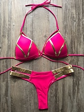 abordables Ensemble de bikinis-Femme Normal Maillots de Bain Bikinis 2 pièces Tanga Maillot de bain Dos ouvert Découpé Sexy Vacances Sexy Léopard Bloc de couleur A Bretelles Maillots de bain