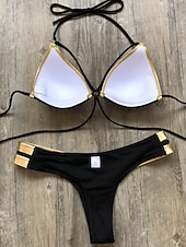 abordables Ensemble de bikinis-Femme Normal Maillots de Bain Bikinis 2 pièces Tanga Maillot de bain Dos ouvert Découpé Sexy Vacances Sexy Léopard Bloc de couleur A Bretelles Maillots de bain
