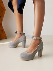 abordables Talons Plateforme-Femme Chaussures à Talons Chaussures habillées Soirée du quotidien Couleur unie Couleur Pleine Noeud Boucle Talon Bottier Bout rond Elégant Le style mignon Décontractées Daim Lanière de cheville Noir