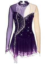 preiswerte Eiskunstlaufkleider-Eiskunstlaufkleid Damen Mädchen Eislaufen Kleider Austattungen Violett Dunkellila Schwarz und Violett Rückenfrei Gitter Elasthan Hochelastisch Wettbewerb Eiskunstlaufkleidung Handgemacht Kristalle