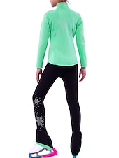 cheap Figure Skating Training Outfit-Figure Skating Jacket with Pants Girls&#039; Ice Skating Jacket Pants / Trousers Pink Green Fleece Spandex High Elasticity Training Practise Competition Skating Wear Thermal Warm Handmade Crystal