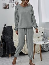 cheap Women&#039;s Sleepwear-Women&#039;s Pink Fleece Pajamas Nighty Pjs Sets 2 Pieces Pure Color Sport Simple Comfort Party Home Street Warm Gift Long Sleeve Hoodie Pant Elastic Waistband Winter Fall Home Outfits