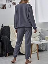 cheap Women&#039;s Sleepwear-Women&#039;s Pink Fleece Pajamas Nighty Pjs Sets 2 Pieces Pure Color Sport Simple Comfort Party Home Street Warm Gift Long Sleeve Hoodie Pant Elastic Waistband Winter Fall Home Outfits