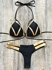 abordables Ensemble de bikinis-Femme Normal Maillots de Bain Bikinis 2 pièces Tanga Maillot de bain Dos ouvert Découpé Sexy Vacances Sexy Léopard Bloc de couleur A Bretelles Maillots de bain