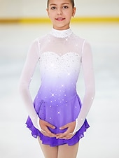 olcso Műkorcsolya ruhák-Kűrruha Női Lány Klizanje na ledu Ruhák Felszerelések Bíbor halo színárnyalatok Spandex Nagy rugalmasságú Verseny Kűrruhák Kézzel készített Kristály / Strassz Hosszú ujj Jégkorcsolyázás Műkorcsolyázás