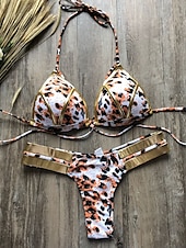 abordables Ensemble de bikinis-Femme Normal Maillots de Bain Bikinis 2 pièces Tanga Maillot de bain Dos ouvert Découpé Sexy Vacances Sexy Léopard Bloc de couleur A Bretelles Maillots de bain