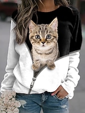 billiga Grafisk butik Sweatshirts &amp; Huvtröjor-dam sweatshirt pullover katt 3d-tryck fritidssport 3d-tryck aktiv streetwear hoodies tröjor blå lila svart comfrt andas mjukt tyg