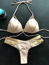 abordables Ensemble de bikinis-Femme Normal Maillots de Bain Bikinis 2 pièces Tanga Maillot de bain Dos ouvert Découpé Sexy Vacances Sexy Léopard Bloc de couleur A Bretelles Maillots de bain