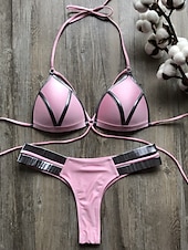 abordables Ensemble de bikinis-Femme Normal Maillots de Bain Bikinis 2 pièces Tanga Maillot de bain Dos ouvert Découpé Sexy Vacances Sexy Léopard Bloc de couleur A Bretelles Maillots de bain