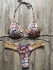 abordables Ensemble de bikinis-Femme Normal Maillots de Bain Bikinis 2 pièces Tanga Maillot de bain Dos ouvert Découpé Sexy Vacances Sexy Léopard Bloc de couleur A Bretelles Maillots de bain
