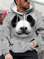 billige Dyretrykk-Herre Panda Grafiske trykk Hattetrøje Hettegensere Genser Hattetrøje Langermet Hettegenser Med hette Designer 3D-utskrift Daglig Sport Grå Trykt mønster Vår &amp; Vinter Designer