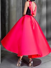 levne Koktejlové šaty-Ball gown plesové šaty elegantní šaty svatební host ples délka do kotníků bez rukávů vysoký výstřih satén s mašličkami šaty