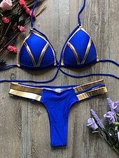 abordables Ensemble de bikinis-Femme Normal Maillots de Bain Bikinis 2 pièces Tanga Maillot de bain Dos ouvert Découpé Sexy Vacances Sexy Léopard Bloc de couleur A Bretelles Maillots de bain