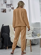 cheap Women&#039;s Sleepwear-Women&#039;s Pink Fleece Pajamas Nighty Pjs Sets 2 Pieces Pure Color Sport Simple Comfort Party Home Street Warm Gift Long Sleeve Hoodie Pant Elastic Waistband Winter Fall Home Outfits