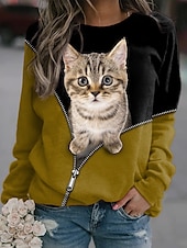 billiga Grafisk butik Sweatshirts &amp; Huvtröjor-dam sweatshirt pullover katt 3d-tryck fritidssport 3d-tryck aktiv streetwear hoodies tröjor blå lila svart comfrt andas mjukt tyg