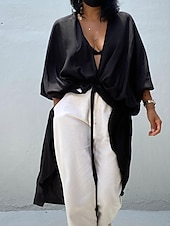 cheap Casual Jackets-Women&#039;s Normal Swimwear Cover Up Beach Top Swimsuit Lace up Pleated UV Protection Vacation Holiday Pure Color V Wire Bathing Suits