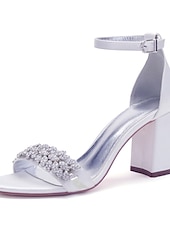 abordables Bal de promo-Sandales à talons compensés en satin argenté pour femmes avec ornements en strass - chaussures de mariage et de soirée élégantes