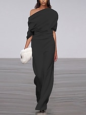 billiga formella jumpsuits-Dam Jumpsuits Ensfärgat Ledigt Fest Gata Normal Kortärmad Vit Svart S M L Vår