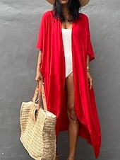 cheap Casual Jackets-Women&#039;s Normal Swimwear Cover Up Beach Top Swimsuit Lace up Pleated UV Protection Vacation Holiday Pure Color V Wire Bathing Suits