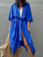 cheap Casual Jackets-Women&#039;s Normal Swimwear Cover Up Beach Top Swimsuit Lace up Pleated UV Protection Vacation Holiday Pure Color V Wire Bathing Suits