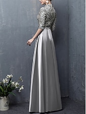 tanie Długość podłogi-Krój A Sięgająca podłoża Sukienka dla gościa weselnego Suknia Suknia wieczorowa Sukienka dla matki panny młodej Rękaw 1/2 Wysoki Elegancja Zabytkowe Gość weselny Wesele Satyna z Kokardki Haft