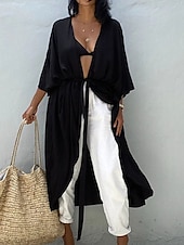 cheap Casual Jackets-Women&#039;s Normal Swimwear Cover Up Beach Top Swimsuit Lace up Pleated UV Protection Vacation Holiday Pure Color V Wire Bathing Suits