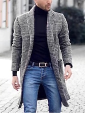 preiswerte Herren-Blazer &amp; -Anzüge-Herren Wintermantel Mantel Geschäft Casual Herbst Winter Polyester Oberbekleidung Bekleidung Hahnentrittmuster Fallendes Revers Öffnung vorne