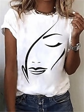 cheap Art&amp;Design tee-Women&#039;s T shirt Tee White Blue Green Graphic Geometric Print Short Sleeve Casual Daily Vintage Round Neck Regular Abstract Geometric S
