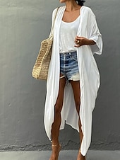 cheap Casual Jackets-Women&#039;s Normal Swimwear Cover Up Beach Top Swimsuit Lace up Pleated UV Protection Vacation Holiday Pure Color V Wire Bathing Suits