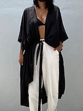 cheap Casual Jackets-Women&#039;s Normal Swimwear Cover Up Beach Top Swimsuit Lace up Pleated UV Protection Vacation Holiday Pure Color V Wire Bathing Suits