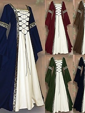  Retro Antiguo Medieval Renacimiento Hasta el Tobillo Vestidos irlandesa Vikingo forastero Tallas Grandes élfico Disfraz Mujer Disfraz de carnaval Celta Víspera de Todos los Santos Carnaval LARP Feria