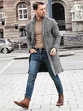 preiswerte Herren-Blazer &amp; -Anzüge-Herren Wintermantel Mantel Geschäft Casual Herbst Winter Polyester Oberbekleidung Bekleidung Hahnentrittmuster Fallendes Revers Öffnung vorne